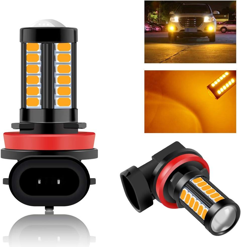 H8 H11 Car LED Fog Light Bulbs Replacement for Cars Super Bright Amber 5730 33SMD for Daytime Running Lights DRL 12V-2Pcs