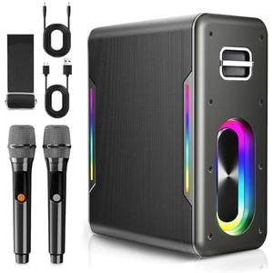 Karaoke Machine with 2 Wireless Microphones Portable Bluetooth Karaoke Machine for Adults Kids DSP Chip Karaoke Speaker with LED Lights Supports TWS TF Card USB AUX in