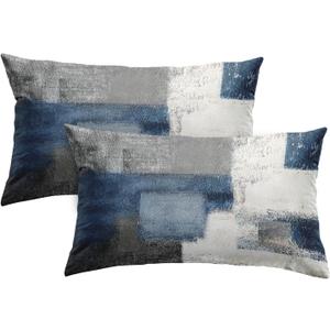 Britimes Throw Pillow Covers Modern Home Art Decor, 12 x 20 Inches Set of 2 Pillow Cases Decorative, Abstract Oil Painting Pillowcases for Bedroom, Living Room, Blue White