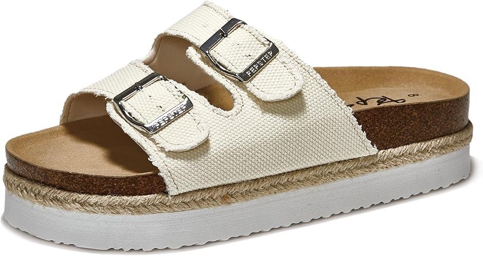 PepStep Slide Sandals for Women with Soft Cork Footbed and Strap, Ladies Fashion Platform Slide Sandals Comfortable Slip On Style SIZE 8