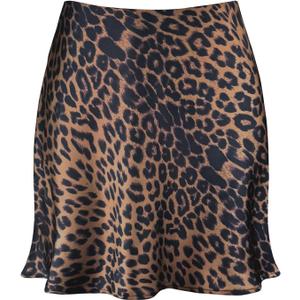 Women's Satin Mini Skirt Leopard Print High Waist Elastic Y2k Cute Silk Short Skirts for Women (Leopard Brown 02) S