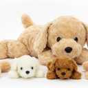 Chirpy Chums Classic Dog Family Mommy Labradoodle with 4 Puppies 17 Ultra-Soft Plush Stuffed Animal Toy Zipper Belly Surprise for Cuddles, Play & Gifts 5-Piece Puppy Set for Kids Ages 3+