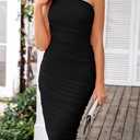 PRETTYGARDEN One Shoulder Dresses for Women 2026 Summer Ruched Mesh Asymmetrical Cocktail Wedding Guest Bodycon Dress (Black, L)