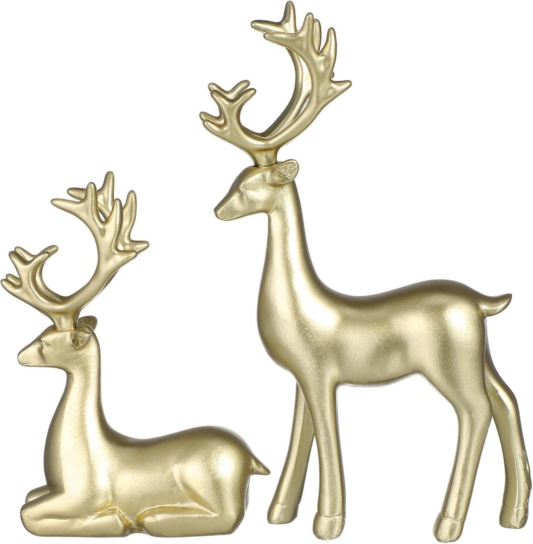 2Pcs Decorative Resin Elk Figurines Xmas Desktop Adornments for Home Party Props Unique Elk Craft Decor for Festive Indoor Decoration