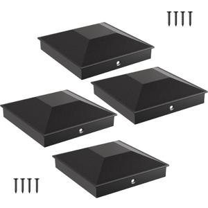 HILLMASTER 6X6 Post Caps for 5.5inx5.5in Wood Fence Post, Water-Proof UV-Proof Durable PP Plastic Decking Post Top Cap Cover with Mounting Screws, 4 Pcs, Black, 6x6in 4Pcs