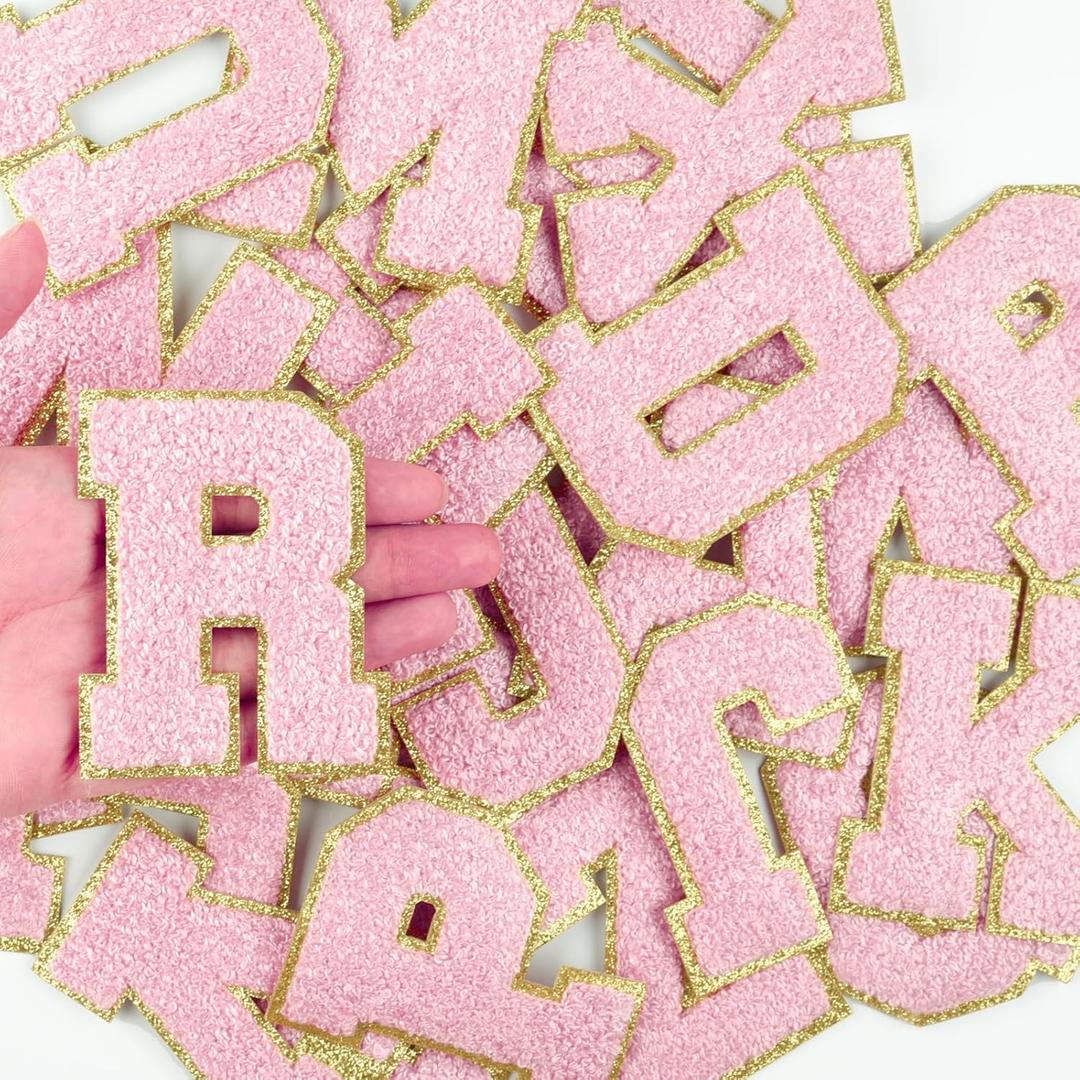Morcheiong 26Pcs 3.14 Inch Large Chenille Letter Patches A-Z Self Adhesive, Chenille Letters for Clothing, Letters Patches for Fabric (Light Pink)