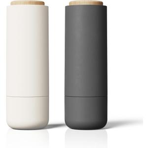 Salt and Pepper Grinder Set - Adjustable Ceramic Grinder - Premium Spice Shaker - Condiments Dispenser - Easy to Refill - Wood and soft coated plastic - 6.2 x 2.2 inch (White and Grey)