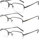 Bifocal Reading Glasses for Men,Lightweight Metal Clear Top Bi-focal Readers Half Frame Far/Near Dual-use Eyeglasses