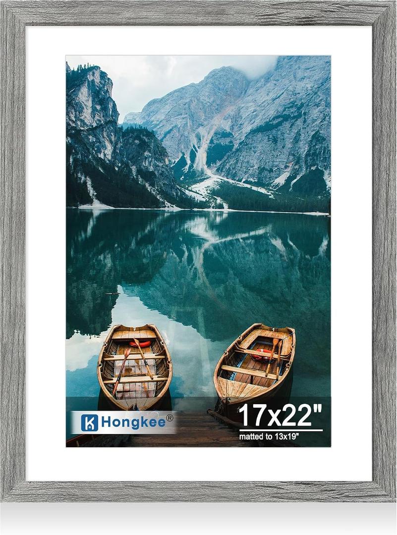 Hongkee 17x22 Picture Frame, 17 x 22 Rustic Grey Wood (13x19 Mat, 1 Pack), 17X22 in
