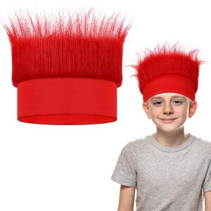 Hairy Headband Fun Wig Crazy Hair Day Accessories Funny Hats Halloween Costumes Outfit Party Favor (Red, Simple)
