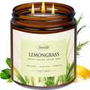 Auelife Lemongrass Scented Candle | 3-Wick Jar Candle - 12oz Natural Soy Wax - Lemon Scent for Indoor Outdoor Use, Long Lasting Aromatherapy Gifts for Home, Summer, 50+ Hour Burn