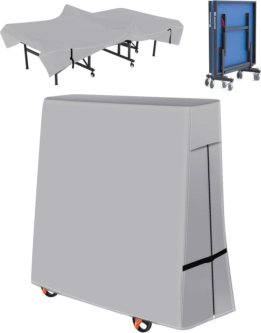 Outdoor Ping Pong Table Cover, 600D Waterproof Sun proof Indoor & Outdoor Fits Universal Folding Tables and Flat 9x5 FT Tables Tennis (Grey)