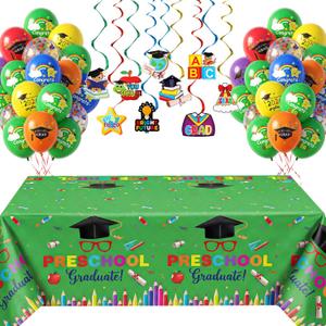 Wettarn 47 Pcs 2026 Pre School Graduation Decorations Pre k Graduation Decorations Include Kindergarten Table Cover 10 Congrats Hanging Swirl 36 Pcs Graduate Balloon for Congrats Grad Party(Green)