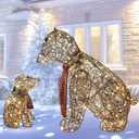Hoyechi Rattan Polar Bear Family 2PCS - Large All-Weather Light Up Outdoor Christmas Décor for Front Yard and Lawn with 140 LED Lights, Zip Ties, Extension Cord, and Ground Stakes
