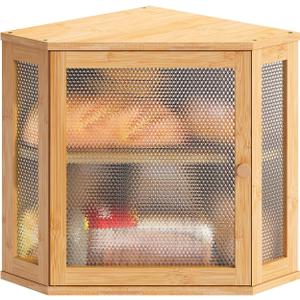 STDDRE Corner Bread Box Kitchen Countertop Extra Large Capacity Farmhouse Bread Box, Corner Countertop Storage, Double Layer Bread Holder (Natural, Large)