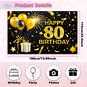 IVN Happy 80th Birthday Banner 71x43 Inch Black Gold Eighty