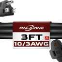 3ft Black Extension Cord Waterproof, UL Listed, 10/3 SJTW Heavy Duty 3 Prong, 10 Gauge 15A Power Cord Ideal for Lights, Appliances, and Lawn