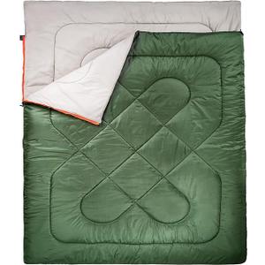 Amazon Basics Rectangular Sleeping Bag for Camping and Hiking in Cold Weather, Double Size for Two, Olive Green