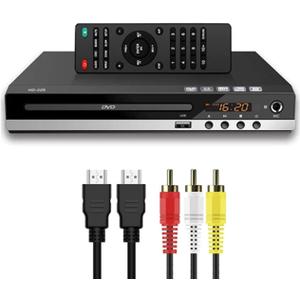 HD DVD Player for TV CD Player for Home HDMI and RCA Cables Remote Control USB Input 1080p All Region Free Breakpoint Memory Support TV Monitor and Projector (Black)