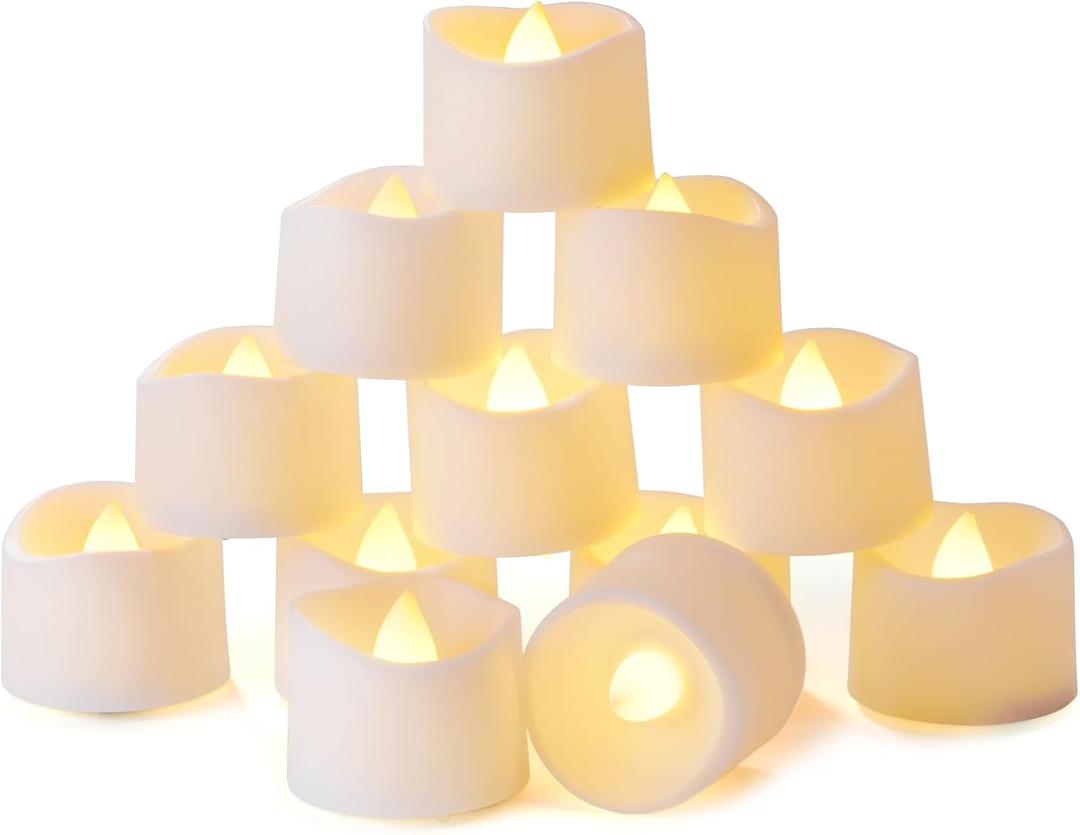 Homemory Timer Tea Lights Candles Battery Operated, 6H Timer Built-in, Auto On Daily, Flameless LED Tealight Votives for Table Centerpieces, Lantern, Holiday Decor, Warm Lamp, No Remote, 12-Pack (Warm White Glow, White Base)