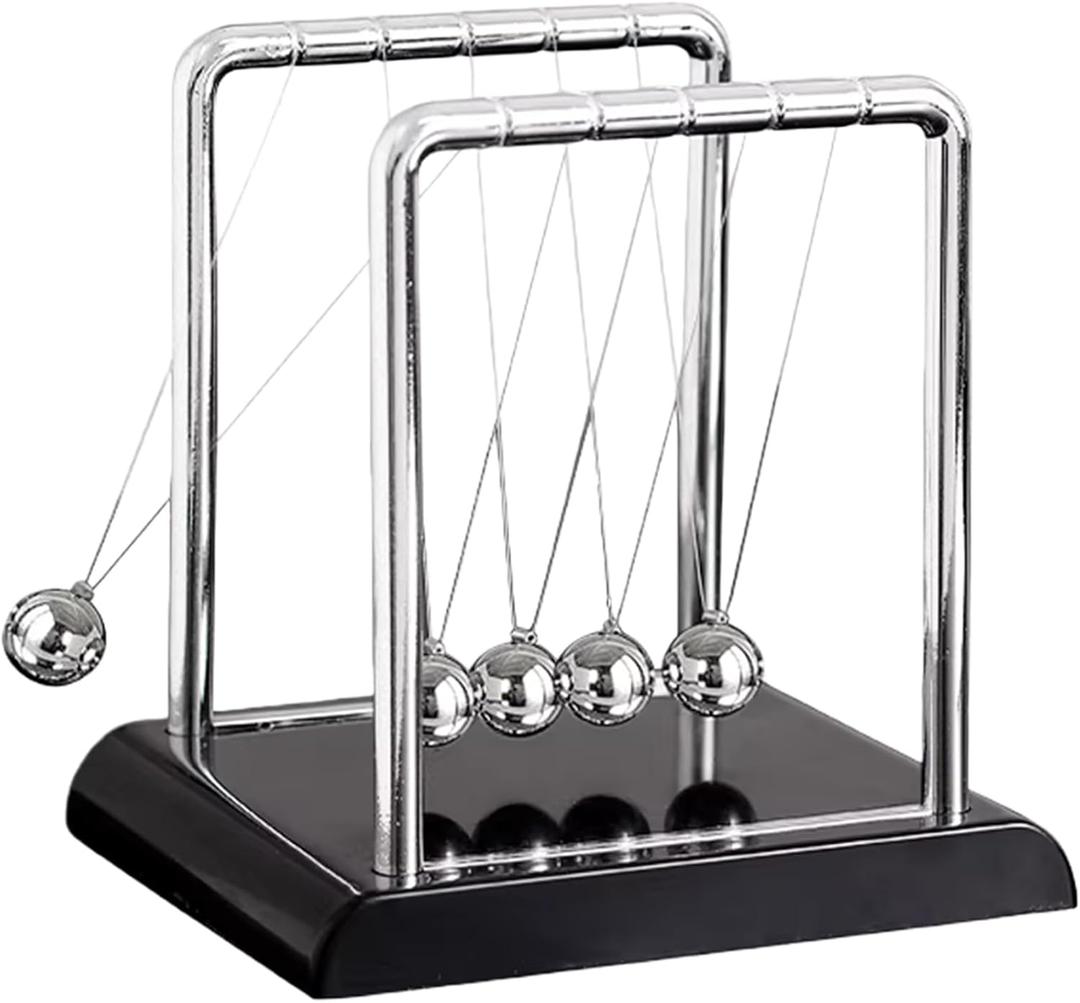 Newtons Cradle Balance Balls,Pendulum Balls with Black Base,Newtons Cradle Pendulum,Desk Decor for Men,Physics Toys,Metal Creative Ornament Crafts,Mind Bending Desk Sculpture - Black