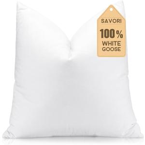 SAVORI Down Feather Throw Pillow Inserts 20x20 Euro Pillow Inserts, Soft Fluffy Throw Pillows with Cotton Cover, Decorative Throw Pillows for Couch Sofa Bed-White (20x20 Inch (Pack of 1))