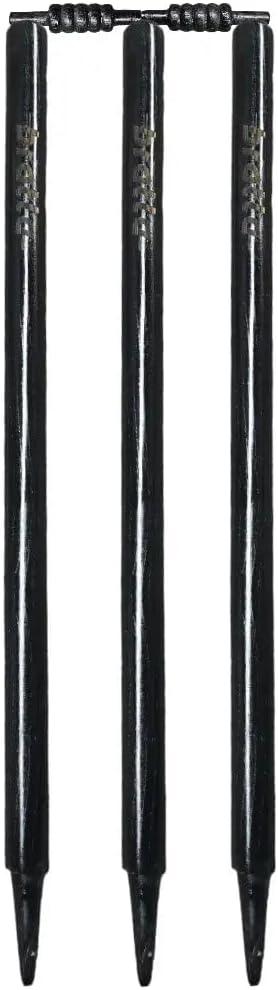 Cricket wickets with bails - Cricket Stumps Made of Wood, Set of 3 Stumps for Cricket with 2 bails, T20 Cricket Wicket, Cricket Stumps (Black)