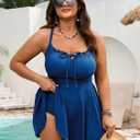 SCOMCHIC Womens Plus Size Swim Dress One Piece Swimsuit Tummy Control Bathing Suit Ruffle Tie Front Ruched Swimdress Swimwear (Blue, XXXL)