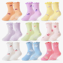 Baby Girls Toddlers Ruffle Grip Socks for Kids Non Slip Anti Skid Frilly Cute Funny Cotton Crew Grippers Socks, 9 Pairs