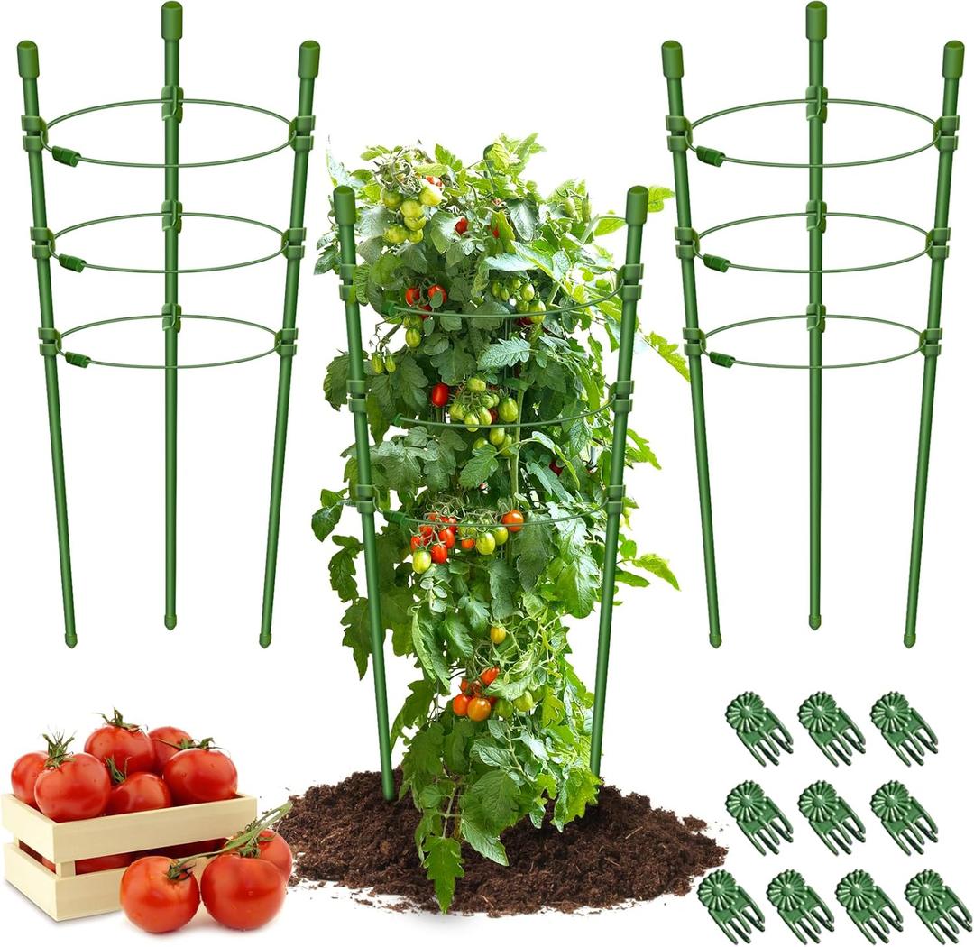 Legigo 3 Packs Plant Support Cages Tomato Cage for Garden- 18 Inch Adjustable Garden Cucumber Trellis Plant Stakes, Trellis Support Rings for Climbing Plants, Pots, Indoor Plants with 10 Plant Clips