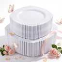 Morejoy 100PCS White Plastic PlatesWhite Disposable PlatesInclude 50 Pieces 10.25 Inch Dinner Plates & 50Pieces 7.5 Inch Dessert Plates,Perfect for Weddings & Party