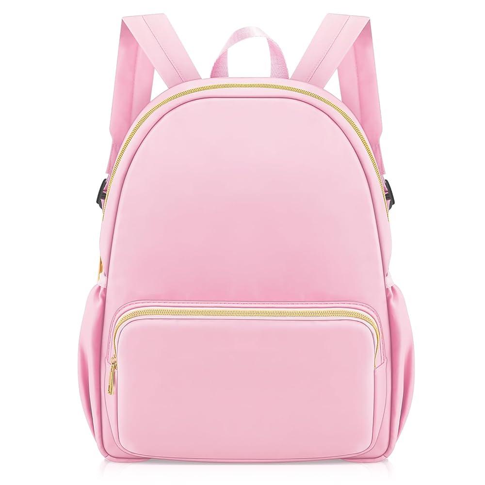 Cunno 1 Piece Nylon Backpack Kids School Backpack for Toddler Girls Boys Plain Waterproof Preppy Bookbags Travel for Student (Pink)
