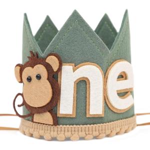 Monkey 1st Birthday Crown/Hat - Wild One Olive Green Safari Hat, Jungle Party Decor, Photo Prop for Boys