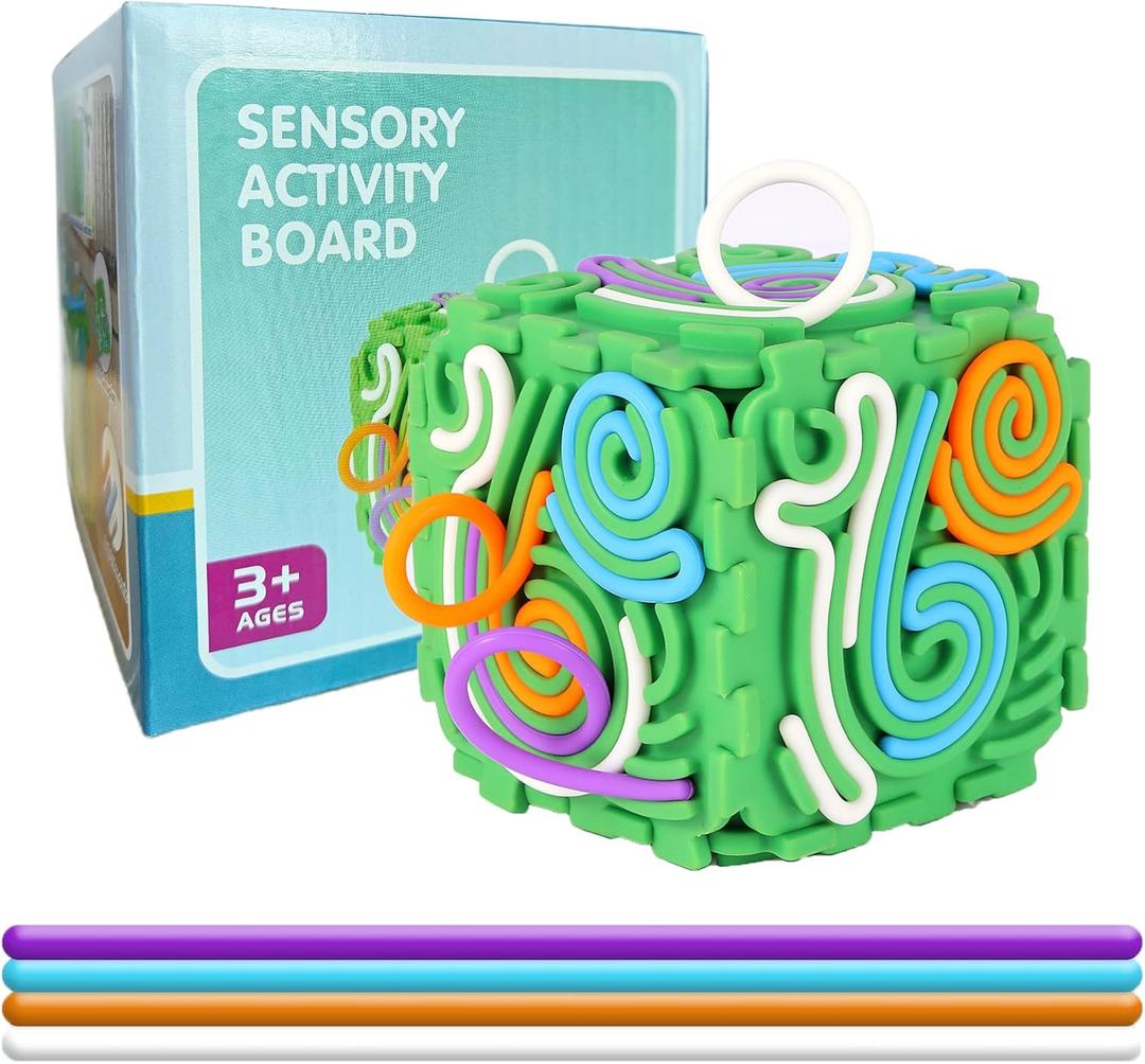 Sensory Activity Board, Six-Sided Silicone Sensory Fidget Toy with 20 Strings for Autism, Stress Relief, Calming, Focus & ADHD,Great for 3+ Year Old, Stuffers Gifts for Teen Girl