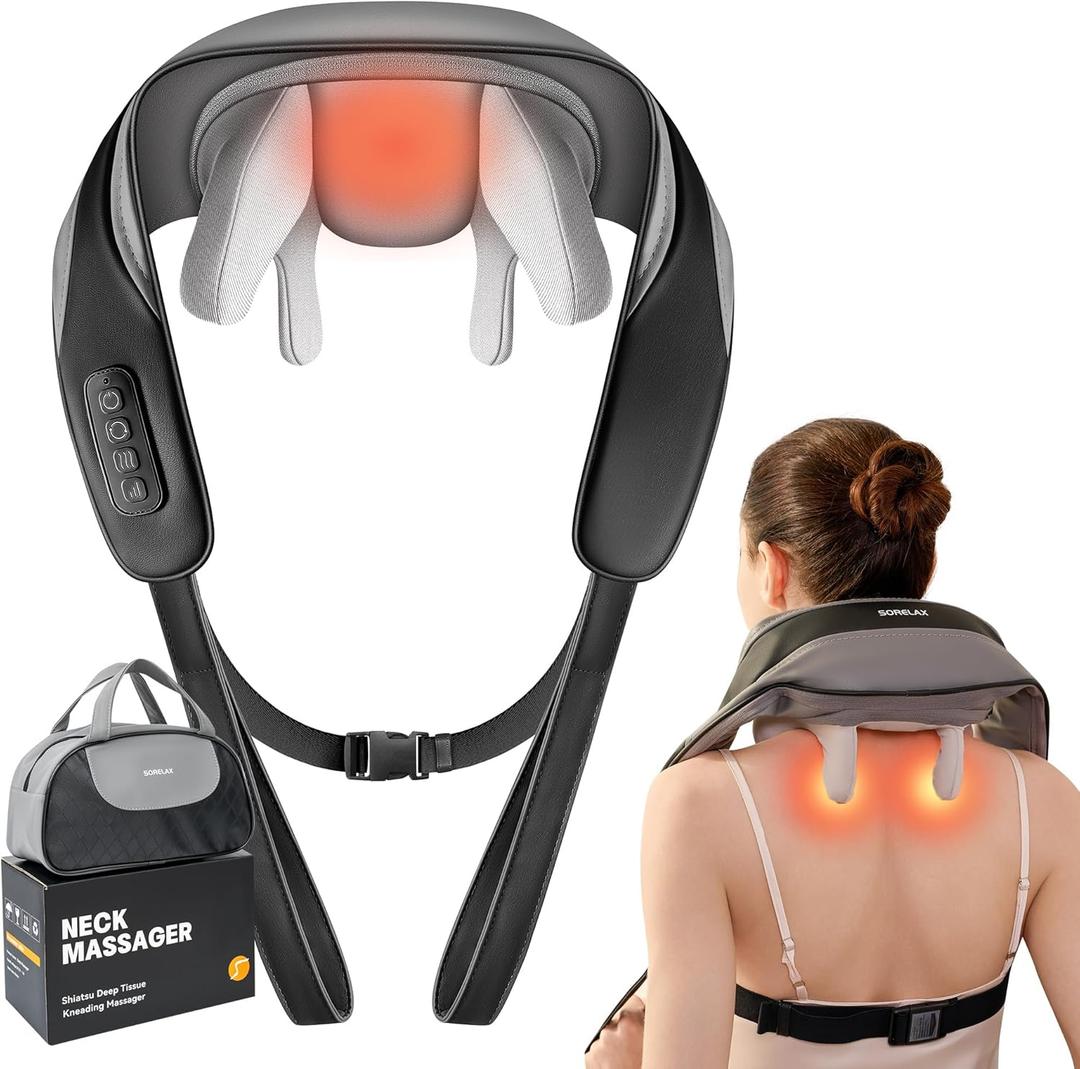Neck Massager for Pain Relief Deep Tissue, Shiatsu Neck and Back Massager With Heat, Electric Massage Pillow for Shoulder Leg Body Muscle Pain Relief, Gifts For Women Men Mom Dad (Blackwith bag)