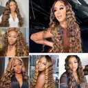 Ombre Highlight Deep Wave Bundles Human Hair Honey Blonde 3 Bundles Human Hair 30 32 34 Inch Soft and Healthy Unprocessed Virgin Remy P4/27 Brown Bundles