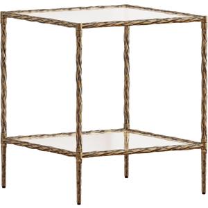 20" Square Glass End Table, Modern Tempered Glass Side Table with 2-Tier Storage Shelves, Accent Table with Antique Brass Gold Frame for Living Room, Bedroom (19.69"D x 19.69"W x 24.02"H)