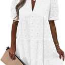 Imily Bela Womens Summer Lace Dresses Eyelet Casual Flowy Babydoll Swing Short Sleeve V Neck Tunic Dress, Size: Medium