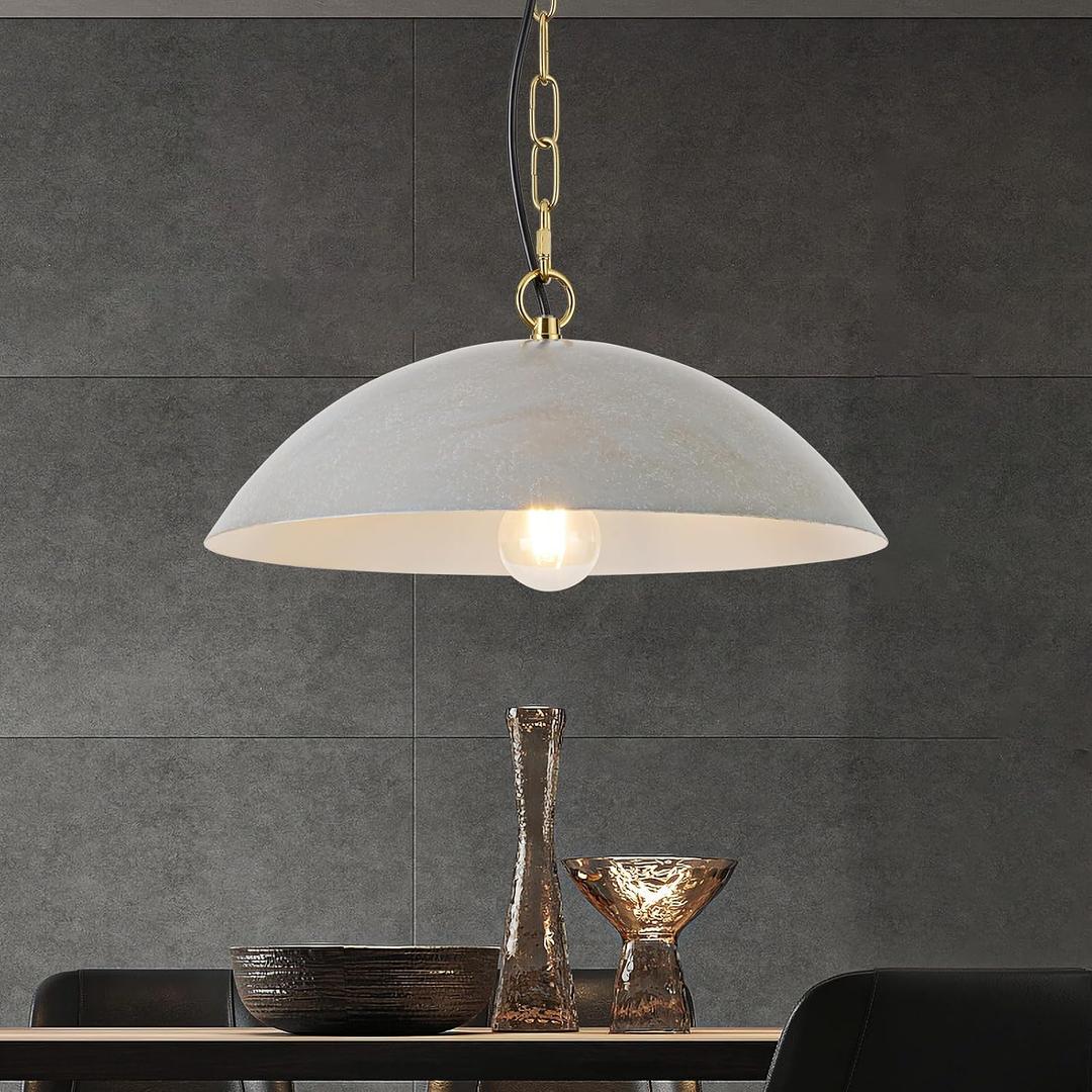 16" Pendant Lights Kitchen Island, Modern Large Pendant Light,Cement Gray Dome Pendant Lights for Kitchen Living Room Dining Room Bedroom Café, 40cm
