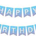 Winter Snowflake Happy Birthday Banner Prestrung intend for Girl Winter Wonderland Frozen Themed Birthday Party Decorations Blue Purple Silver