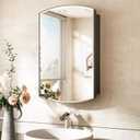 TokeShimi 16x26 Oval Medicine Cabinet with Mirror with Storage Black, Surface Mount or Recessed Medicine Cabinet Arched with Beveled Mirror Metal for Bathroom