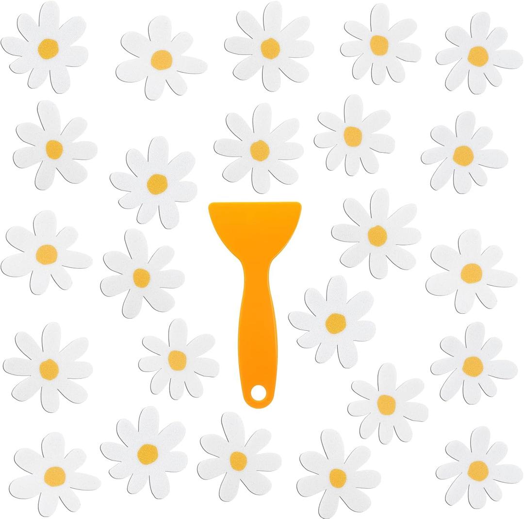 Chiisong 24 Pcs Flower Non Slip Bathtub Sticker Daisy Skidproof Shower Sticker Anti Slip Shower Decals Bathe Treads Adhesive Appliques Scraper Bright Flower Adhesive Decal for Bathroom Decor(White)