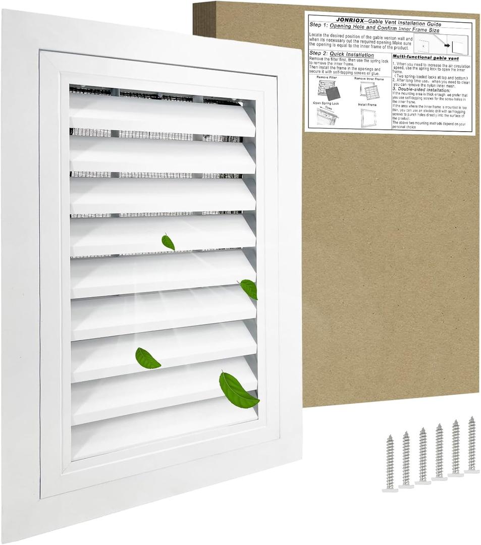 12"*18" Gable Vent,Aluminum Alloy Wall Vent Shed Vents,with Removable Strainer and 180 Degree Opening Angle.Ideal for Attic,Shed,Garage,Play House,Coop.[Inside Dimensions:9.5"w X 15"h]-White 1 Pack