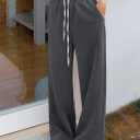 HeSaYep Women's Wide Leg Sweatpants High Waist Baggy Sweat Pants Straight Leg Drawstring Elastic Waisted Pants with Pockets (Gray, S)