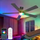 Carrefour 48 Inch Ceiling Fans with Lights Remote and App Control, Low Profile Flush Mount Modern Ceiling Fan with RGB Light, 6 Speeds Reversible DC Motor, Dimmable 3 CCT for Bedroom, Living Room (Black)