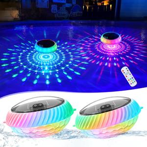 Floating Pool Lights Solar Powered, 7.6 Inch RGB Upper& Lower Color Changing Solar Pool Lights that Float with Dynamic Lighting Effects, IP68 Waterproof Swimming Pools Light for Party Decor(2) (White)