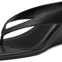 Athlefit Women's Low Wedge Sandals Trendy Dressy Square Open Toe Summer Beach Flip Flops Thong Heeled Sandals 9