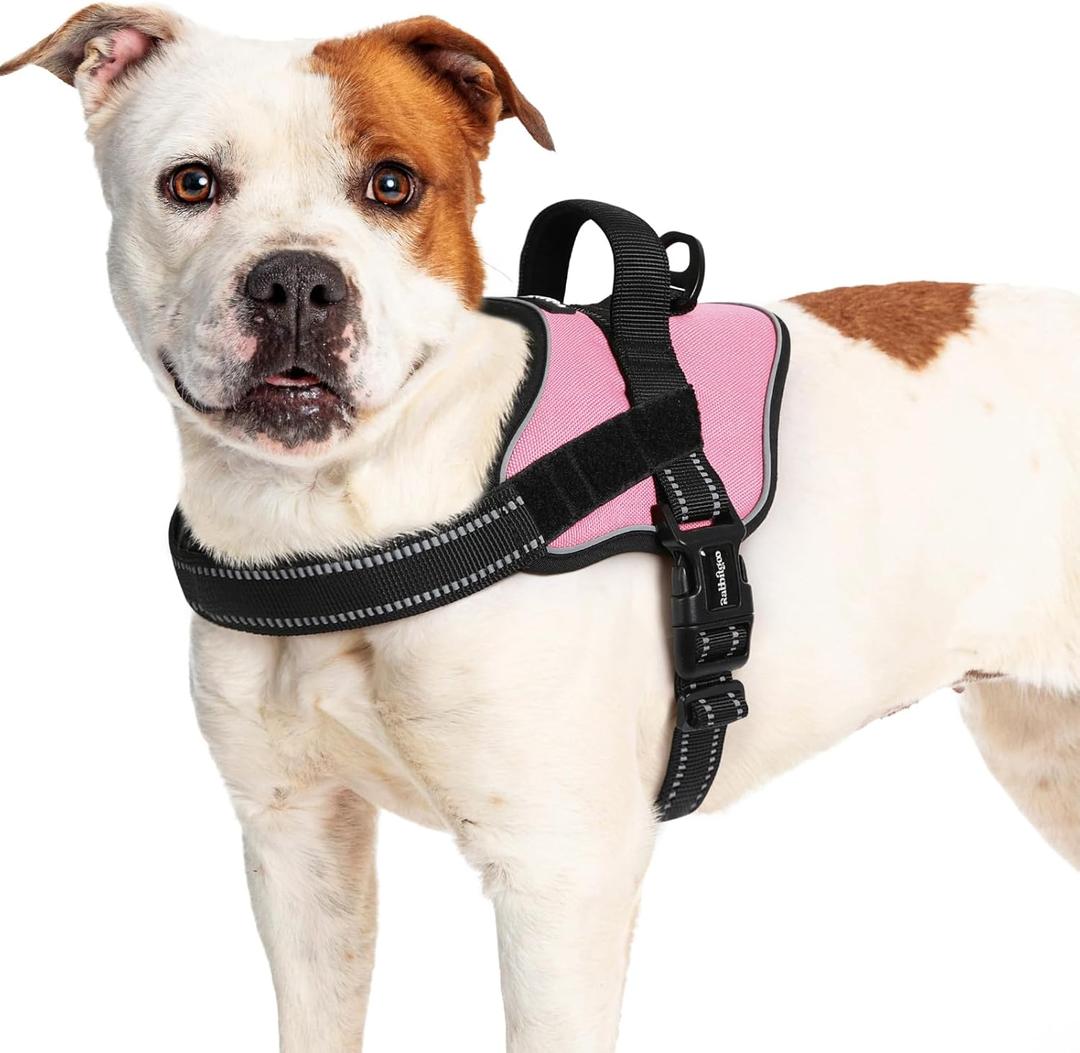 rabbitgoo Dog Harness for Large Dogs, No Pull No Choke Pet Vest, Easy Wearing with One Buckle, Reflective, Adjustable Pet Harness with Molle for Walking, Training, Pink, L