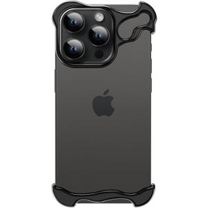 Phone Case Compatible with iPhone 15 Pro Max Compatible with Lens Camera Protection, Frameless Minimalist Design, Extremely Highlighting Personality (Aluminum black)