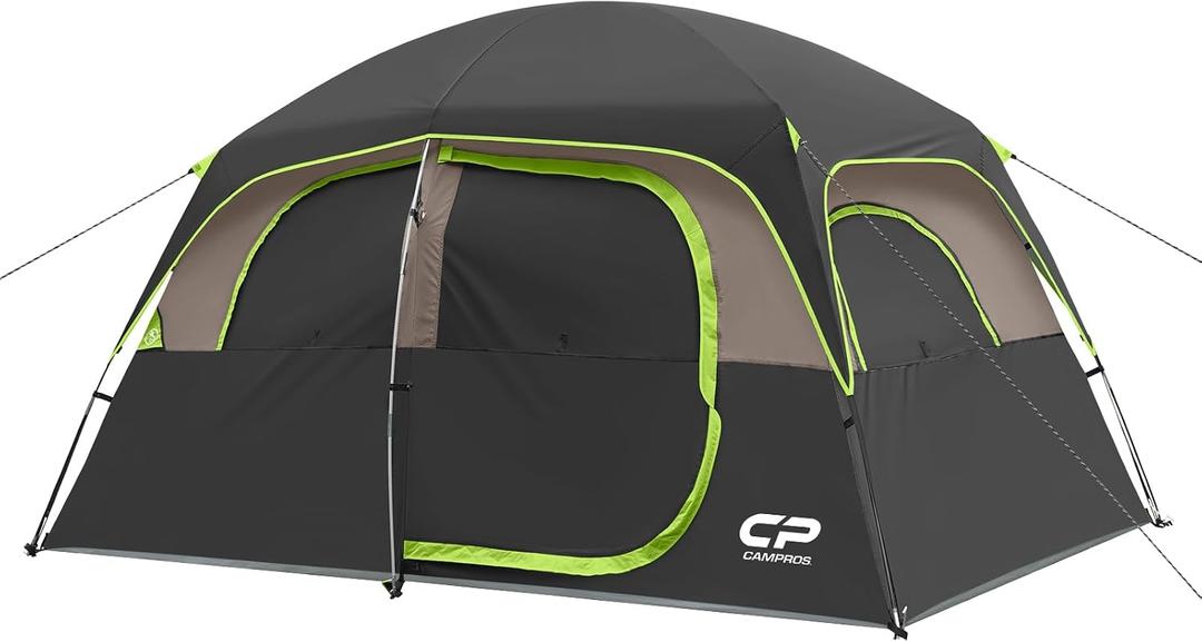 CAMPROS CP Tent-6-Person-Camping-Tents | Larger Mesh Windows & Door, Double Layer, Easy Set Up, All-Season Dome Tent with Top Rainfly & Carry Bag, Dark